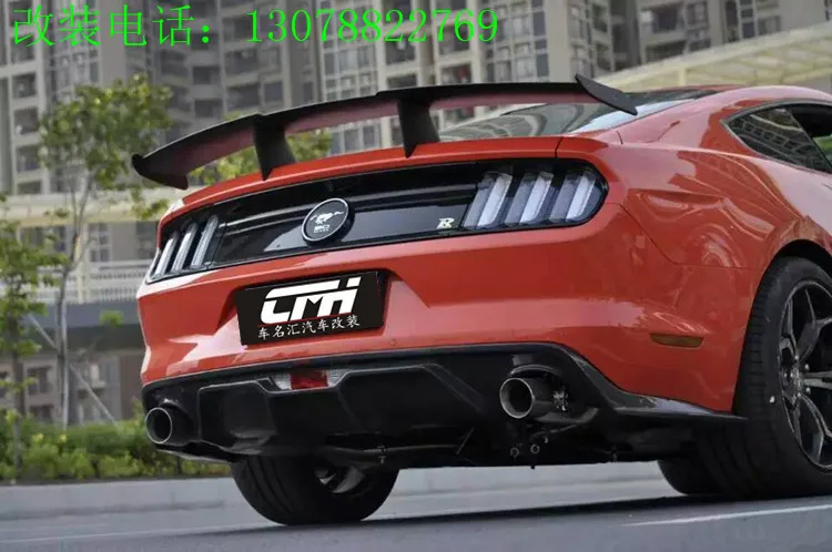 Подходит для ford mustang из углеродного волокна, задней губки, задней челюсти, воздушного направляющего и двустороннего выпуска pip