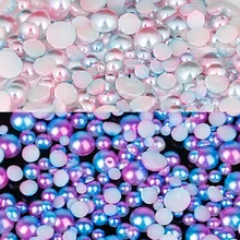 Светло-розовый голубой цвет перламутровый бисер плоский круглые жемчужные бусины для художественного оформления ногтей, ручная работа 3 мм/4 мм/5 мм/6 мм/8 мм из пластика ABS, Имитация Бусины