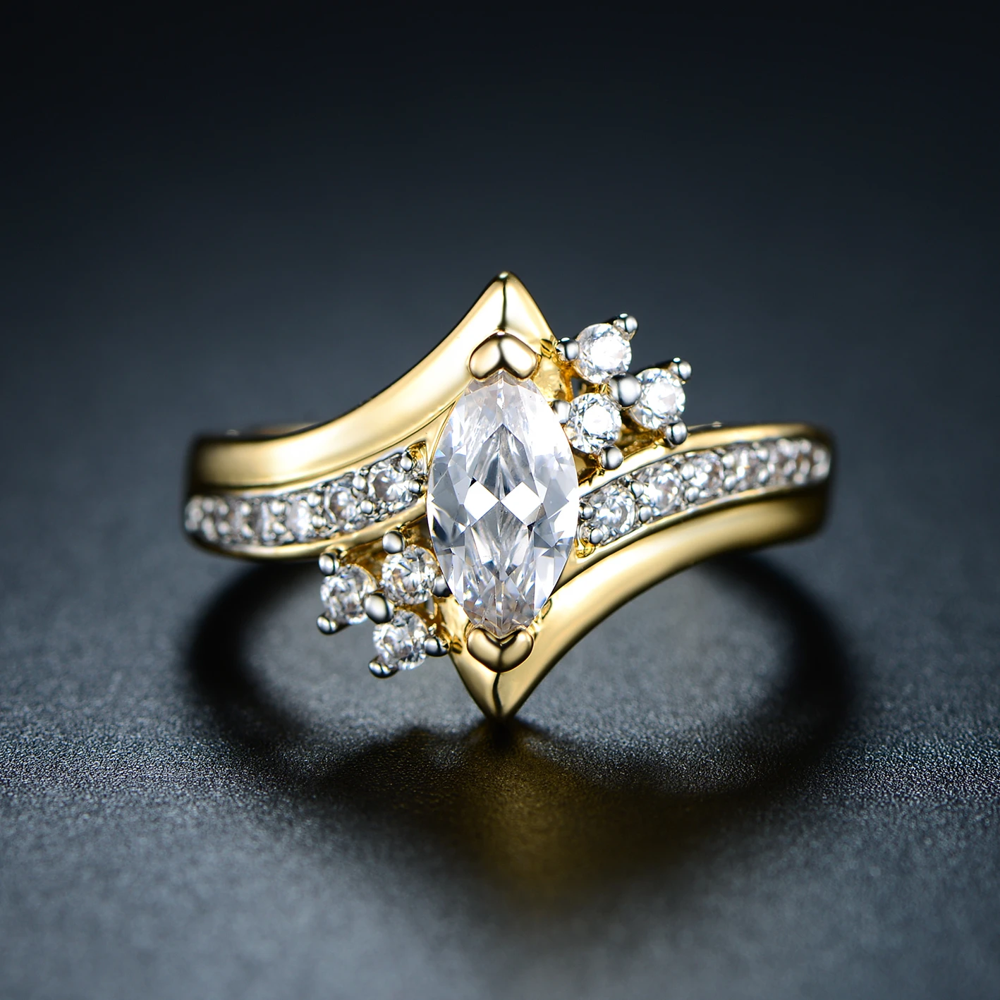 Gold Plated & Marquise-Cut Cubic Zirconia Engagement Ring