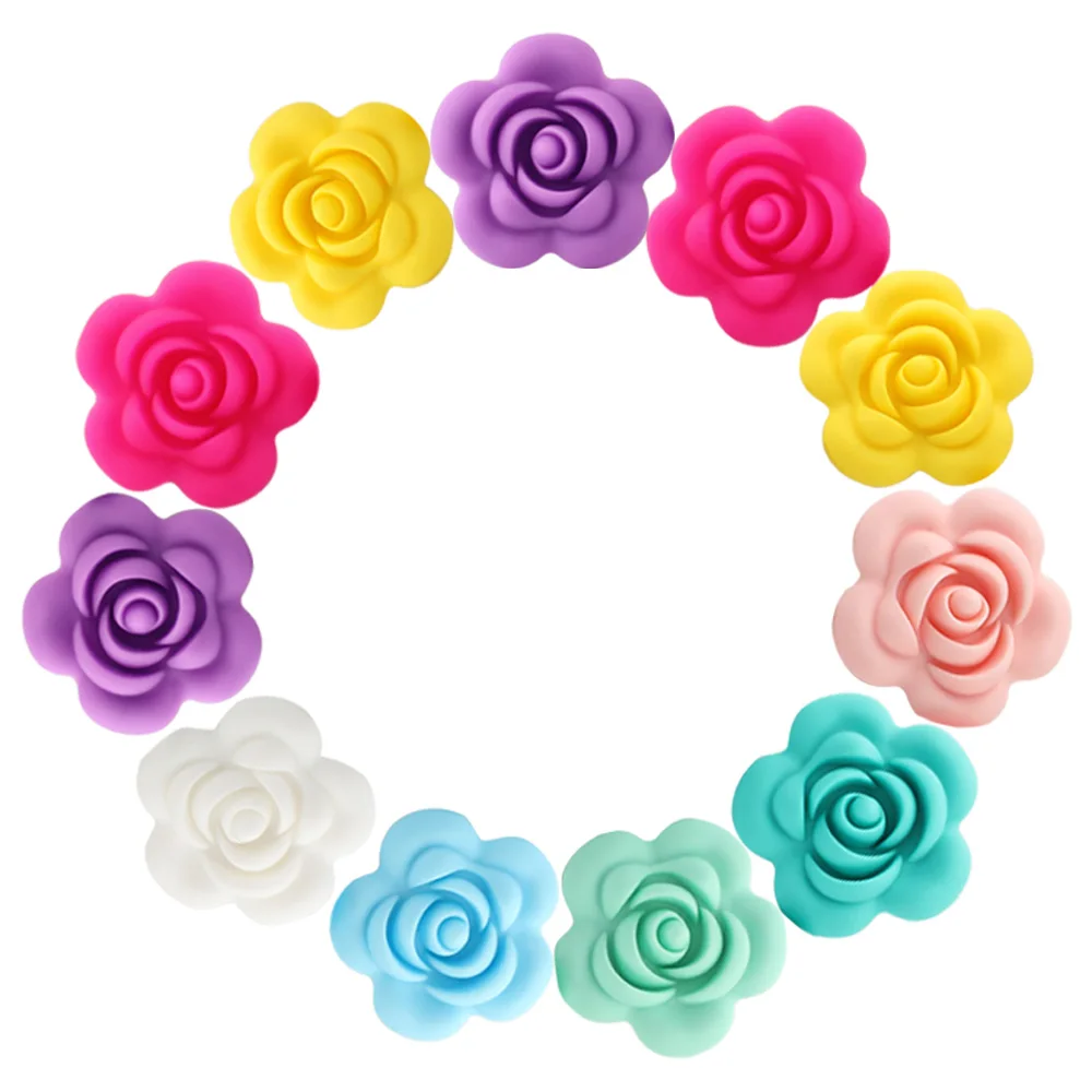 

50pcs Rose Silicone Beads 8Colors Baby Teethers Food Grade Baby Teething Toys For Pacifier Chain Necklace DIY Accessories