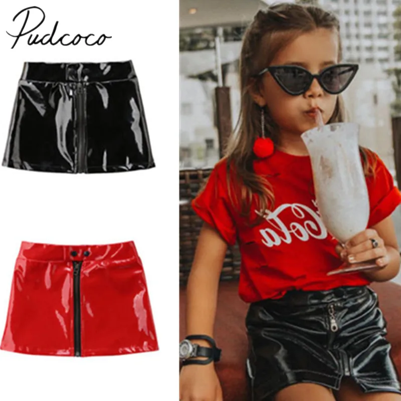 

2018 Brand New Toddler Infant Child Kids Baby Girl PU Skirt Princess Sequins Leather Mini Skirt Zipper Outfits Clothes Set 6M-5T