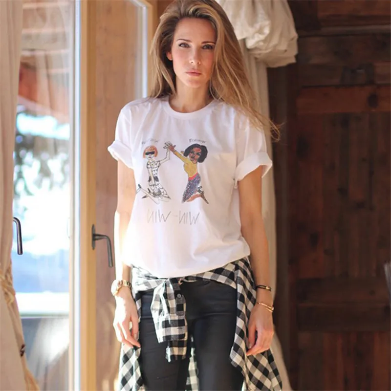 

2018 INS Hot Runway Designer Luxury T-shirts for Women Figure Hand Painted Print Harajuku Summer Top Tee Female White