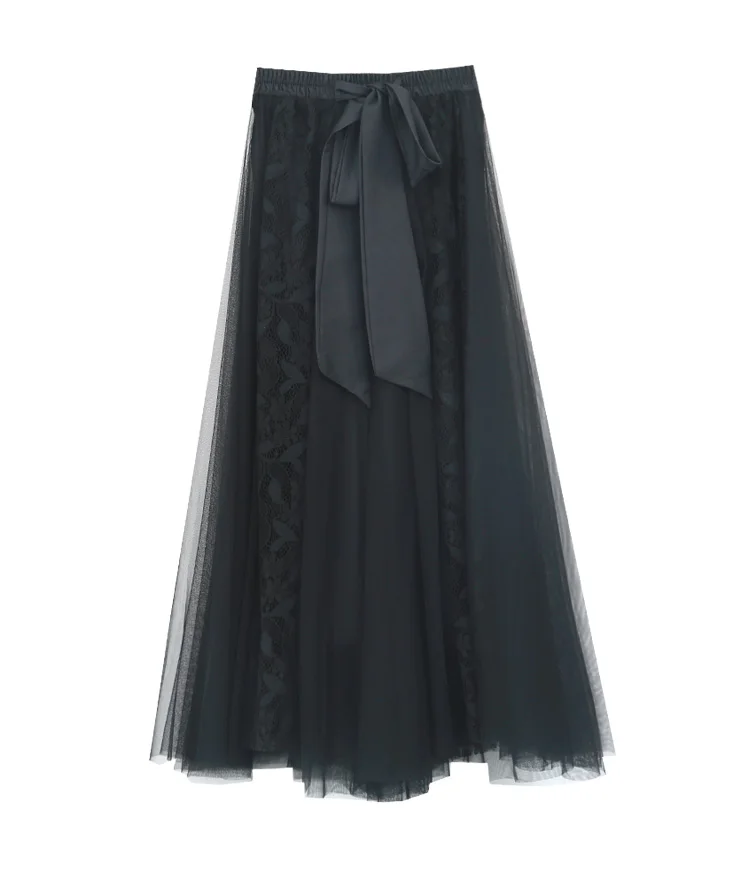Модная кружевная длинная юбка макси с высокой талией, женская летняя элегантная школьная юбка в Корейском стиле, jupe longue - Color: as picture