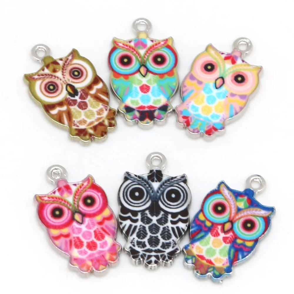 

10-30pcs Multi Enamel Charms for Jewelry Making Floating Metal Owl Pendant For Living Floating Glass Women DIY Fashion Necklace