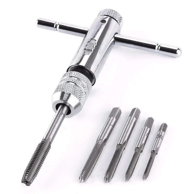 5 Pcs/set M3 M8 Straight Groove Tap Hand Screw Tap with T Handle