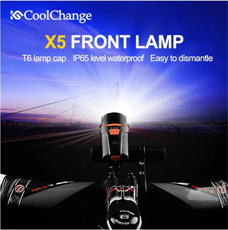 Coolchangle, 6 режимов, велосипедный светильник, водонепроницаемый, USB, перезаряжаемый, T6, светодиодный, велосипедный светильник Предупреждение ющий, вспышка, светильник, встроенный аккумулятор, 1200 мА/ч