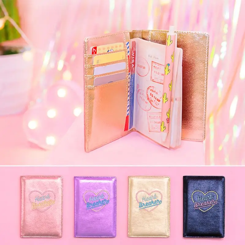 Fashion Women Hologram Embroidered Travel Accessories Lady Passport ID Card Cover Holder Case Protector Organizer PU Clutch Bag