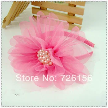 

30pcs/lot Covered Plastic Headbands With Mesh Pearl Flower Hair Accessories For Toddlers Children