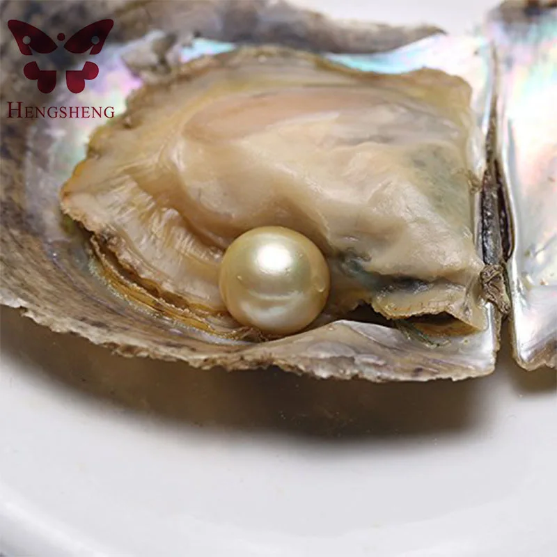 HENGSHENG 1 шт Морской круглый жемчужный 9-10 мм Южное море золотой цвет жемчуг внутри как пожелаете