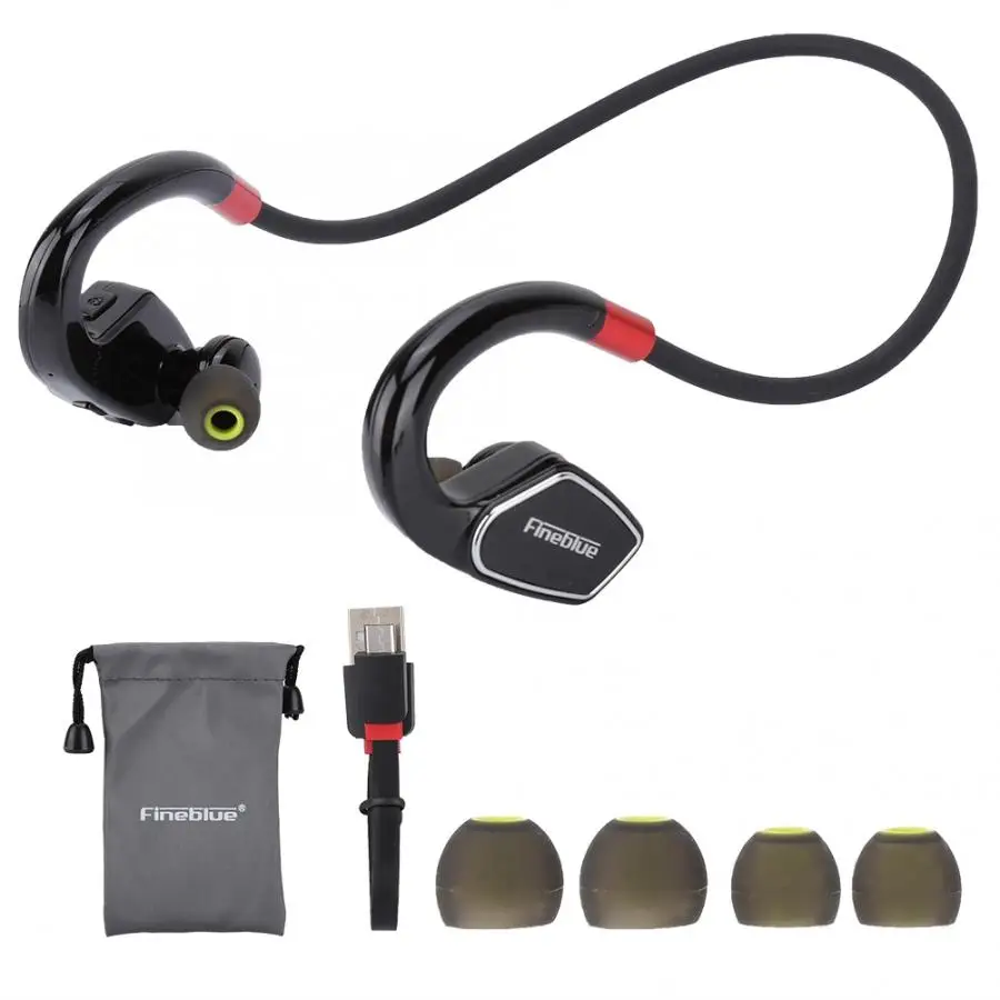 Fineblue M3 Bluetooth гарнитура, наушники для мобильного телефона, беспроводная гарнитура, спортивные наушники для телефона Xiaomi - Цвет: Черный
