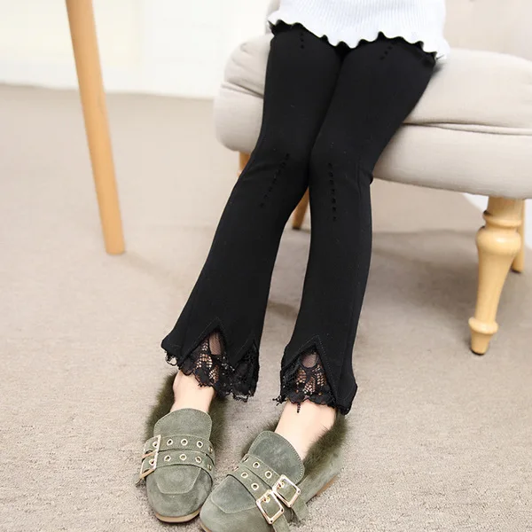 lace Весенние черные брюки для девочек новые корейские модные повседневные штаны для девочек детские брюки клёш с кисточками осенние брюки 18M06 - Цвет: lace