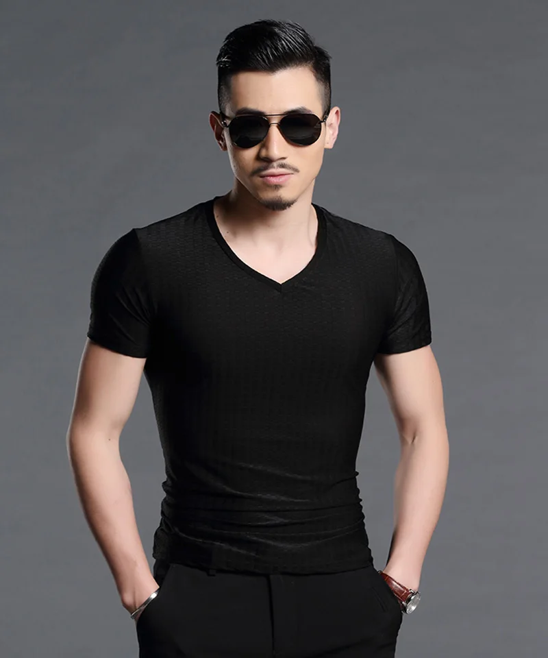 Полиэстер горячие летние мужские футболки сплошной цвет Slim Fit короткий рукав крутая футболка мужские s крутые топы футболки 70B0156