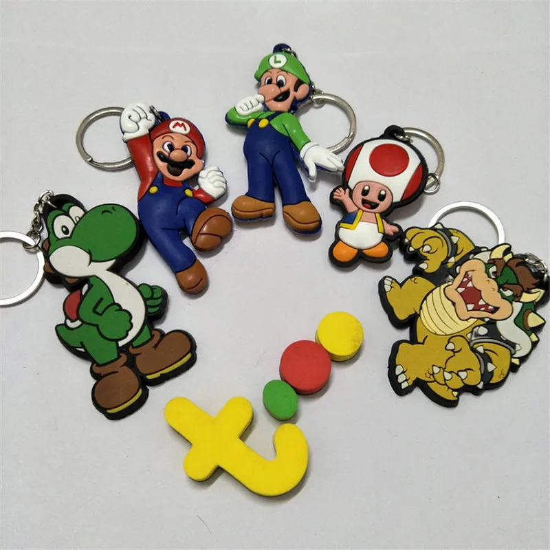 Super Mario Bros. Figures Toys Game Cartoon Luigi Mario Kuba Yoshi Mushroom PVC Keychain Keyring Key Bag Pendant Dolls 10pcslot (4)