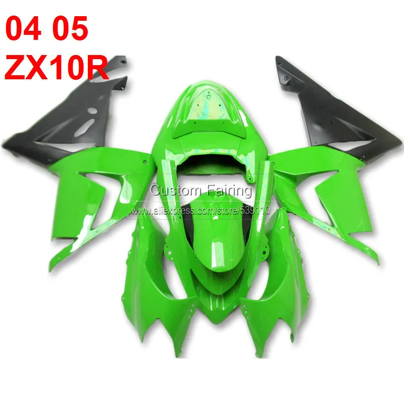 Обтекатель комплект для Kawasaki ZX10R 05 04 Ниндзя из АБС-пластика зеленый/черный 2005 2004 набор для придания обтекаемой формы SF115