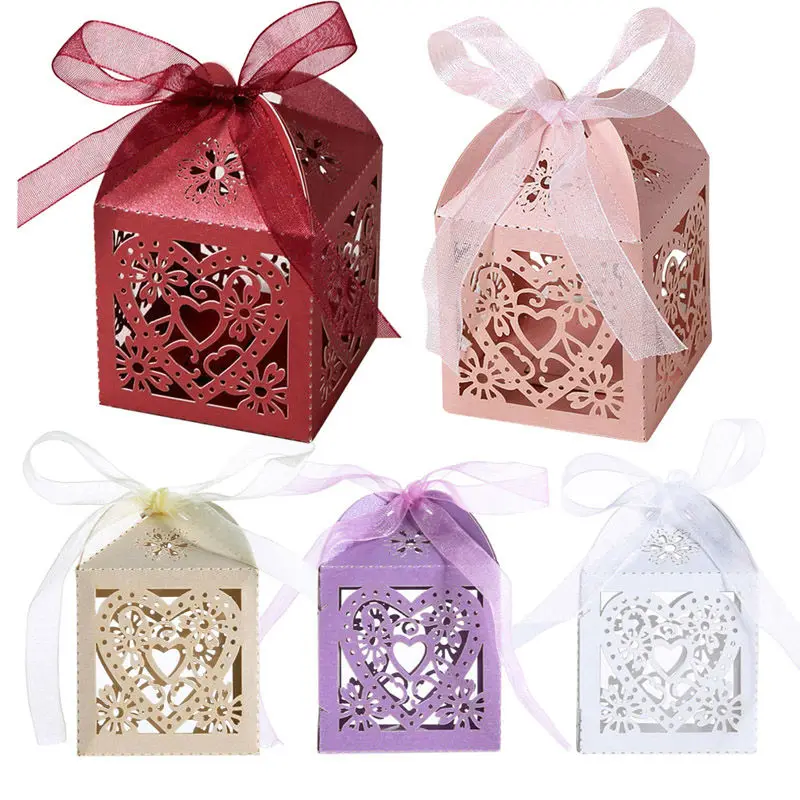 Free Shipping High Quality 50Pcs Love Heart Laser Cut Candy Gift Boxes Wedding party ASLT