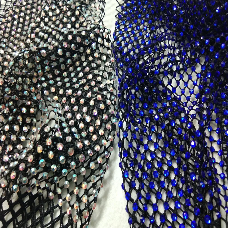 

42x22cm Bling Bling Chunky Glitter AB Rhinestone & Blue Rhinestone Stretch Mesh Fabric Elastic Sequin Fabric Home Decoration