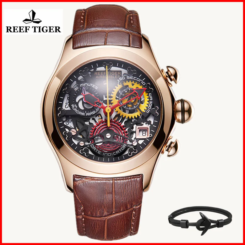 Reef Tiger, женские модные часы, спортивные, швейцарские, Ronda, водонепроницаемые, для движения, скелет, розовое золото, часы, relogio masculino RGA7181