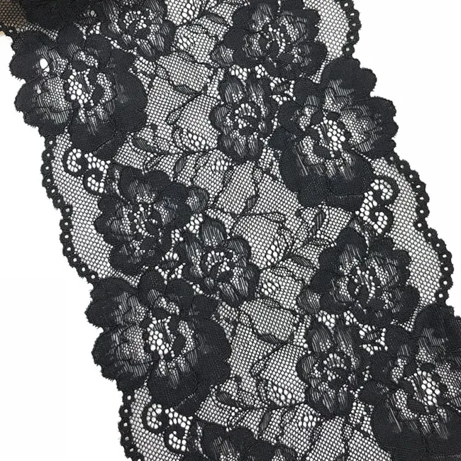 15.5CM black 1 yrads Горячая супер эластичная кружевная ткань diy Одежда Ткань аксессуары отделка свадебное платье юбка кружева большой размер кружева - Цвет: 15.5CM black 1 yrads