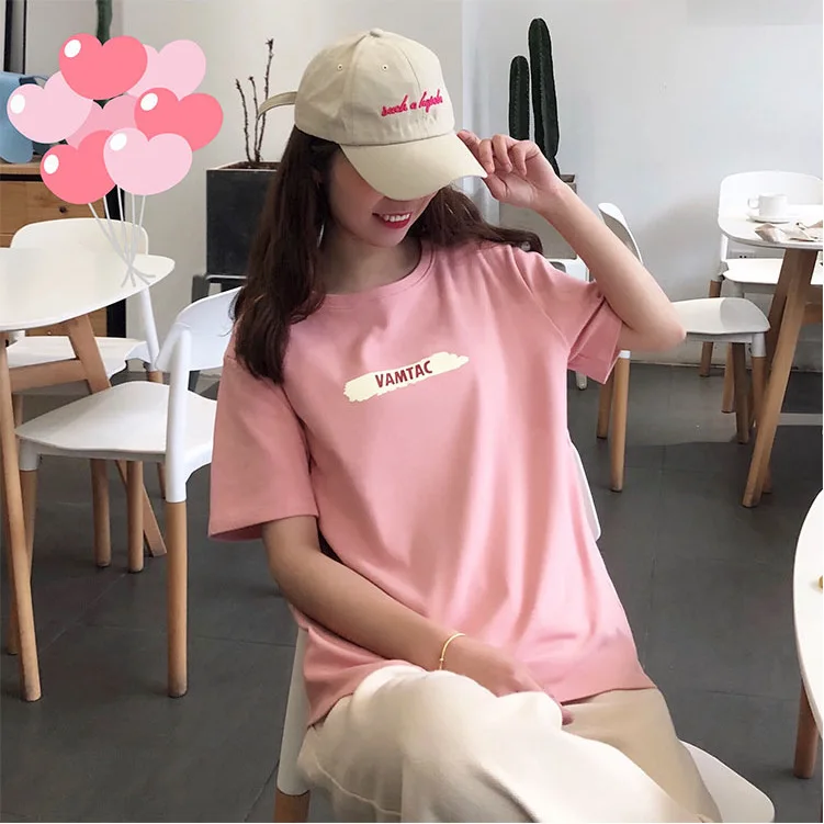 Негабаритная Свободная Повседневная футболка с мультяшным принтом Kawaii с круглым вырезом и принтом Однотонная футболка женская футболка с коротким рукавом с буквенным принтом