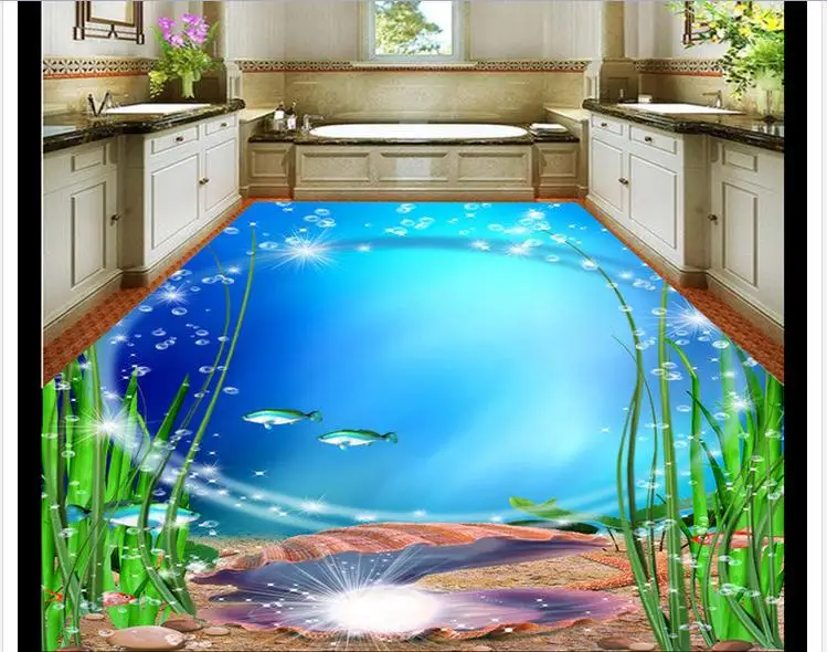 

Custom photo floor wallpaper The 3 d floor bathroom beautiful sea world 3d mural PVC wallpaper self-adhesion floor wallpaer