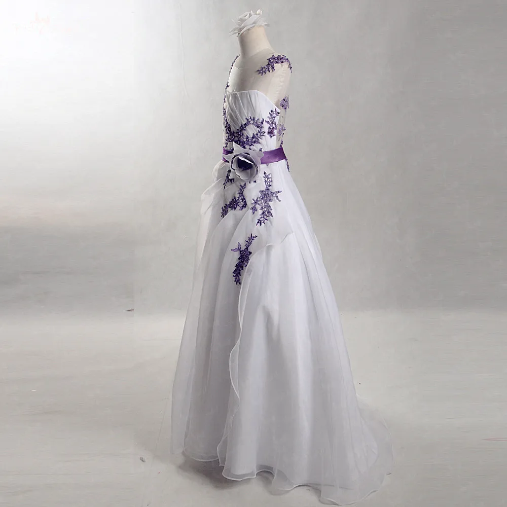 FG19 реальные фотографии Yiaibridal фиолетовый аппликации из органзы линия свадебное платье для девочки; дети
