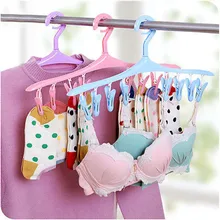 8 Clips Plastic Hangers Underwear Socks Bra Dryer Hook Rack Clothes Hanging Drying Racks