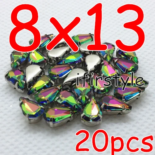 8x13mm drop 20pcs Радужный Цвет пришить стеклянный модный камень с коготь Установка Navette, каплевидный, Rivoli, прямоугольник, Овальный много форм Швейные кристаллы - Цвет: 8x13mm drop 20pcs