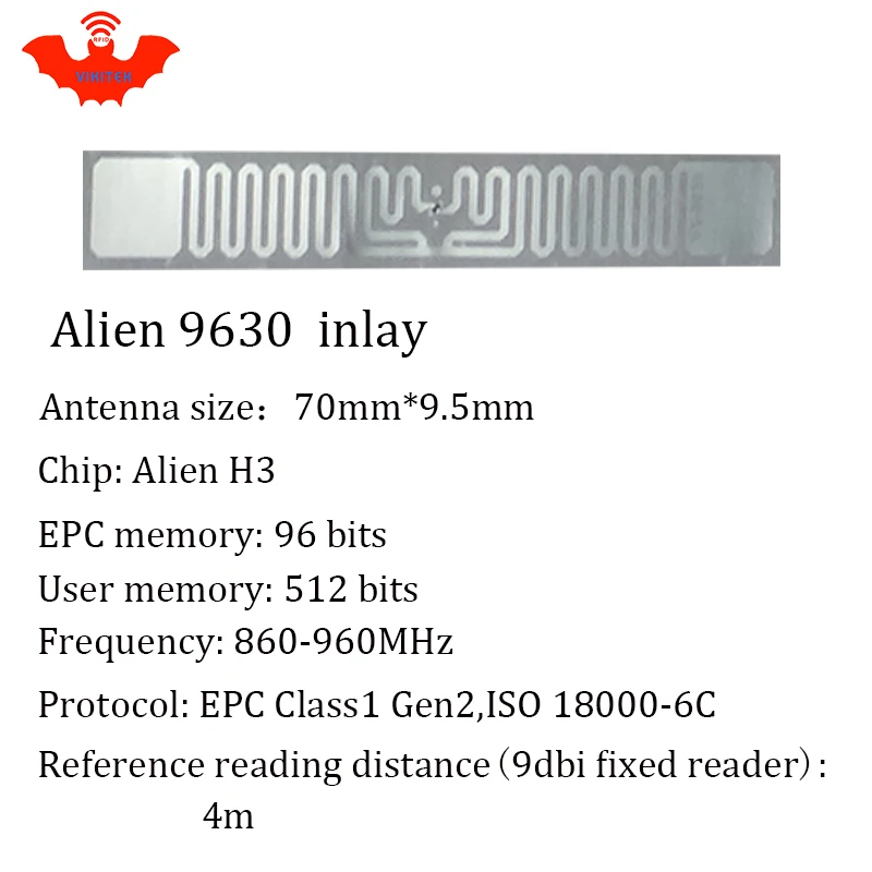 Метка Диапазона UHF RFID Метка Alien 9630 инкрустация 915 МГц 900 МГц 868 МГц 860-960 МГц Higgs3 EPC Gen2 ISO18000-6c смарт-карты пассивные RFID теги этикетки