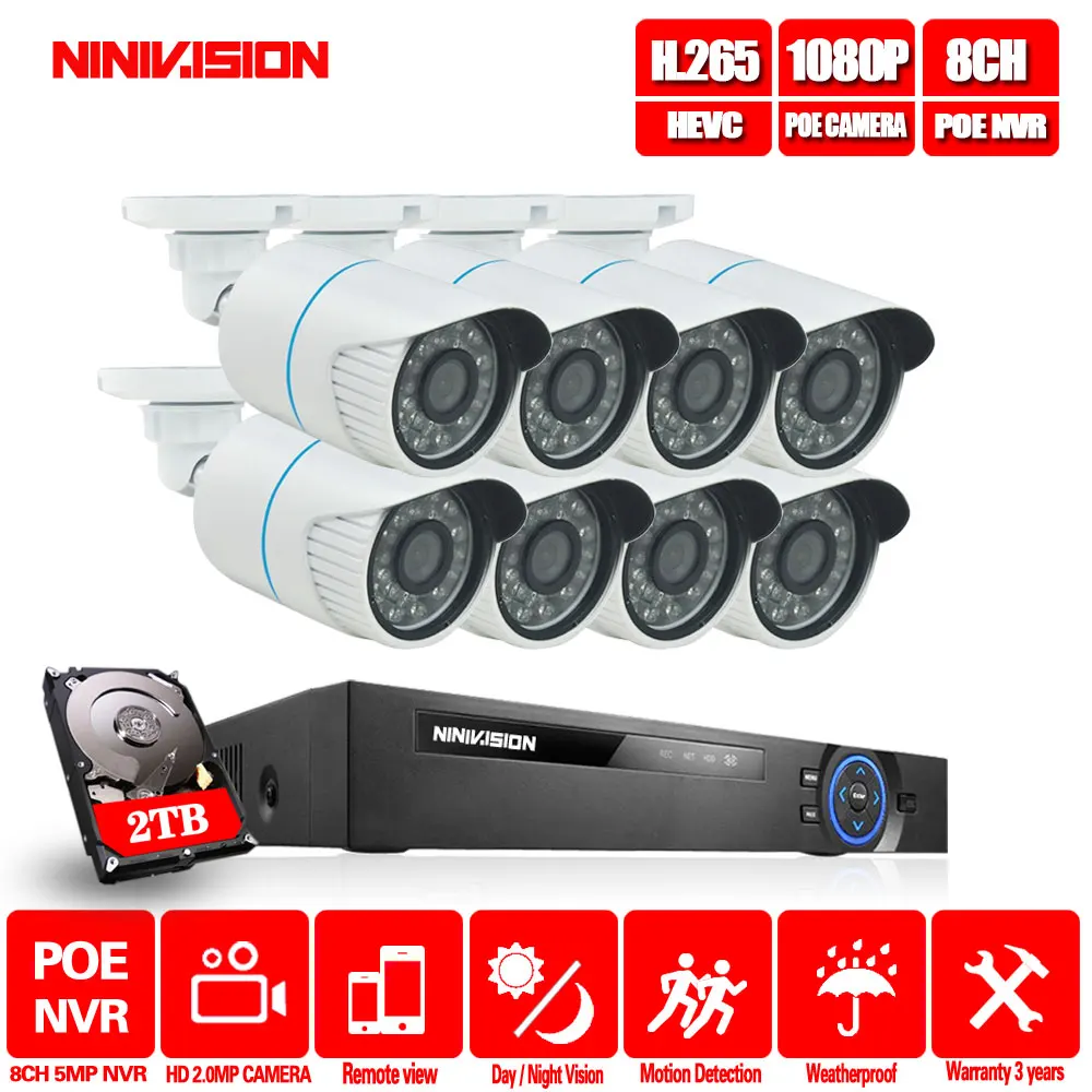 NINIVISION H.265 CCTV Системы POE NVR kit 8ch 1080 P Водонепроницаемая камера POE ip-камера bullet на открытом воздухе камера для домашней безопасности Системы 2 ТБ HDD - Цвет: 2TB HDD
