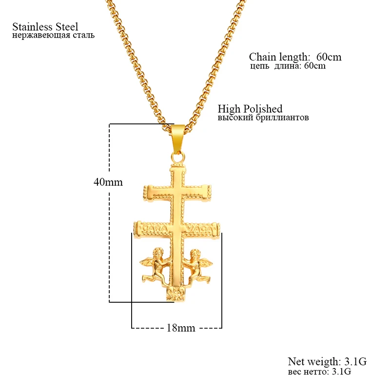 RIR, золотое, католическое, Каравака, распятие, ортодоксальное, Россия, крест, ожерелье, кулон с херувимом, ангелом, лучшее христианское ожерелье s для мужчин - Окраска металла: Small Gold