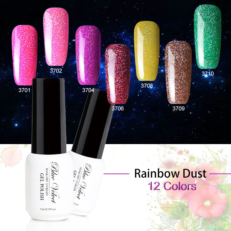 Blue Velvet Neon Nail Gel Polish 7ml Soak Off UV Rainbow Dust Gel