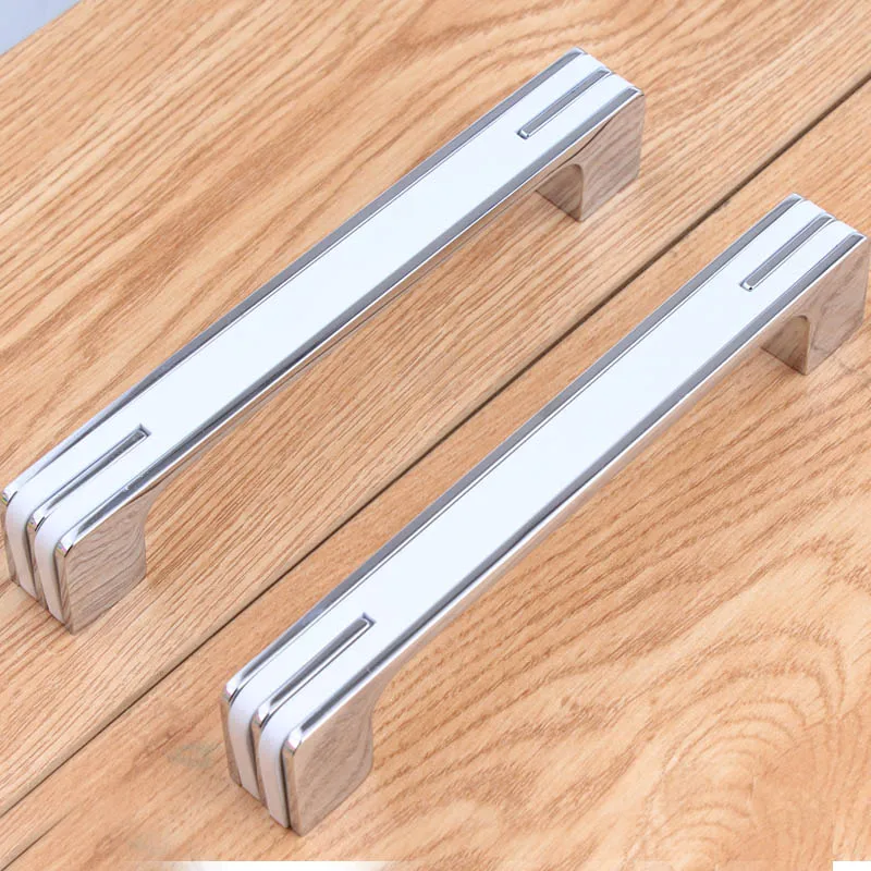 

224 320mm modern fashion silver white wardrobe kitchen cabinet door handle 32 96 128mm shiny black drawer cupboard pulls knobs