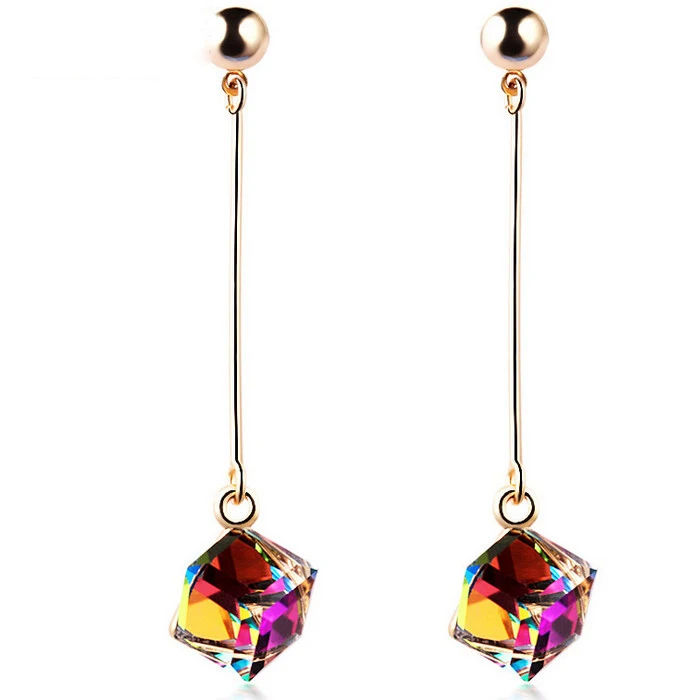 Модные ювелирные изделия, очаровательные серьги с камнями, многоцветные простые длинные висячие кубические кристаллы, красные ювелирные свисающие серьги Brincos - Окраска металла: E47G