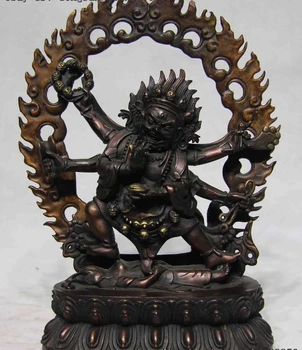 

Tibetan Folk Buddhism Bronze Copper Six Hands Mahakala Buddha Bodhisattva Statue