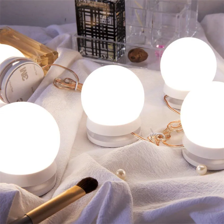 DIY Голливуд Стиль зеркало для макияжа светодио дный свет с сенсорным диммер Питание светодио дный лампа цепи косметическое зеркало, лампа для туалетного столика