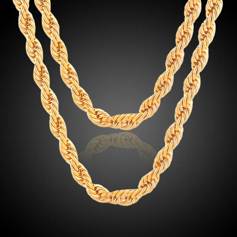 

Unisex Fashion Jewelry Bijoux Yellow Gold Color Twisted Rope Chain Necklace Festive Gift for Women Men 4mm Width 60cm 24in