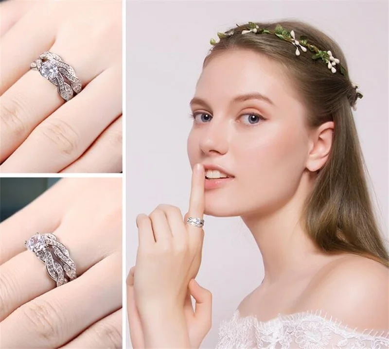 YANHUI Pure 925 Серебряное кольцо роскошные 2 шт Круглые Bijoux Свадебные Кольца Набор кубического циркония ювелирные изделия для женщин как рождественский подарок R12701