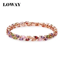 Loway coloridas pulseras y brazaletes de oro aaa cubic zirconia marca bijoux joyería pulseras sz3807
