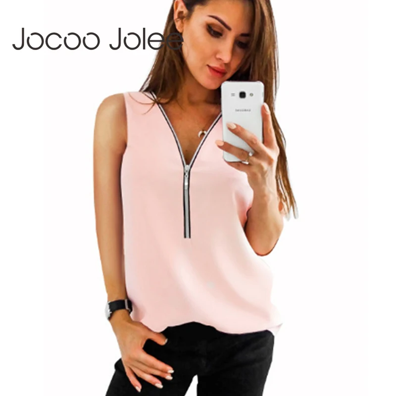 

Jocoo Jolee Plus Size Sleeveless Chiffon Blouses Women Vest Casual Tank Top Boho Tops Solid Female Blusas Beach Summer Tops