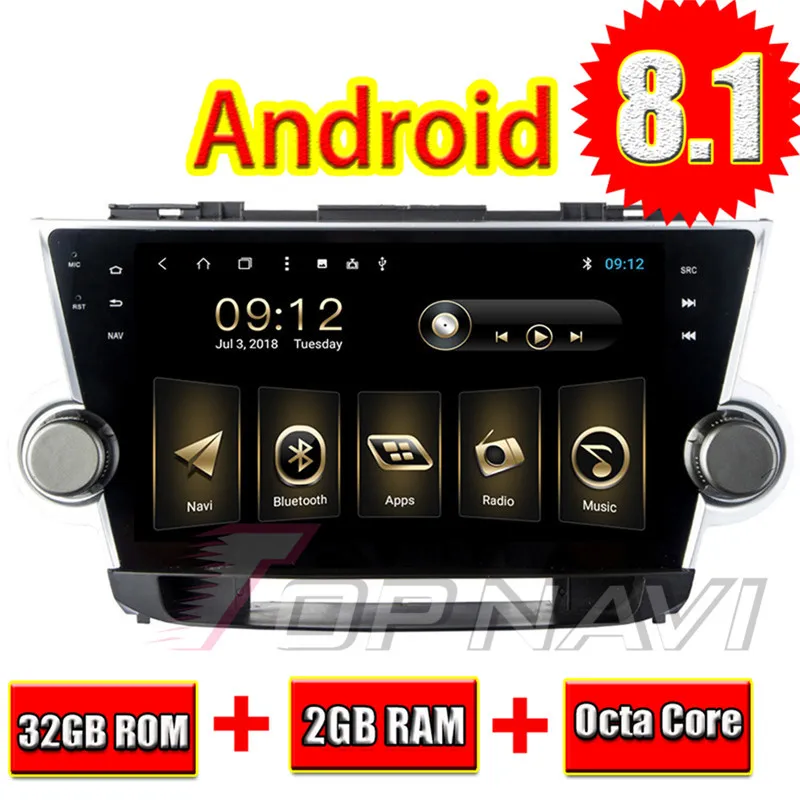 ПК автомобиля стерео плееры для Toyota Highlander 2008 Android 8,1 10,1 ''Topnavi просмотру фотографий автомобильной gps навигации мультимедийный ПК