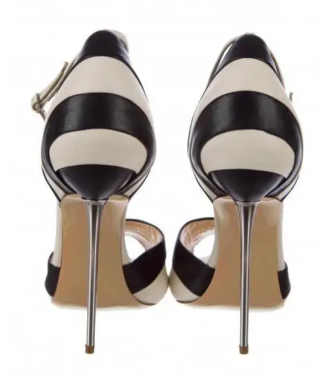 Moraima Snc/черно-белые модельные туфли на шпильках, туфли-лодочки с ремешком на щиколотке, женские туфли на высоком каблуке с открытым носком
