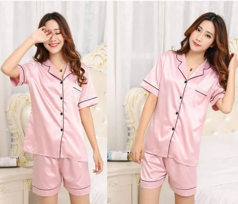 Smmoloa 3XL Женская шелковая пижама с короткими рукавами однотонная Пижама