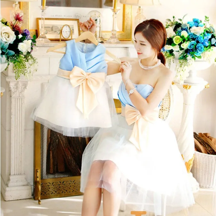 2016 Evening Dress For Ladies And Girls Wrapped Chest Mother Daughter Dresses Silk Fashion Design Wedding