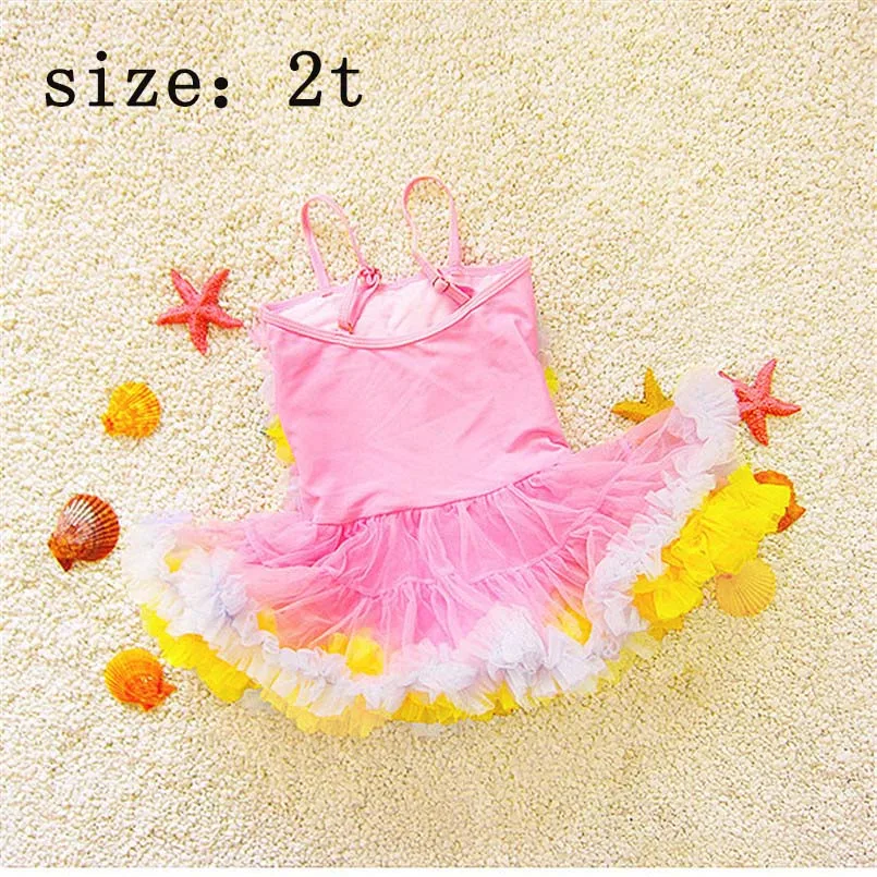 pink 2t Новые милые девочки купальник купальный костюм-бикини розовый торт юбка бикини Одна деталь пляжная одежда плавание Костюмы лето - Цвет: pink 2t