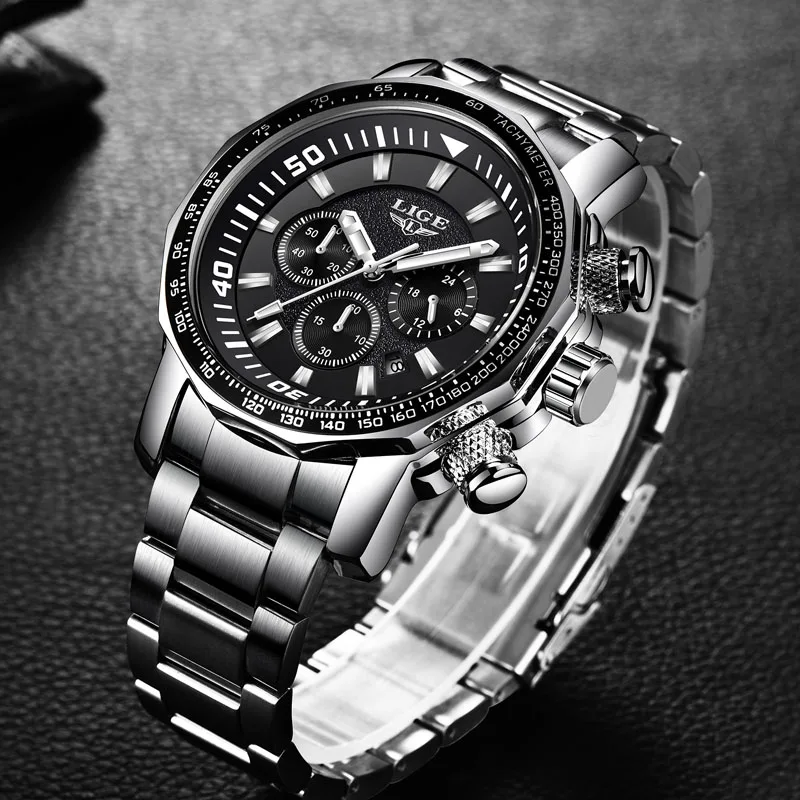 

LIGE Mens Watches Top Brand Luxury Men's Military Waterproof Sports Watch Men's Stainless Steel Quartz Watch Relogio Masculino