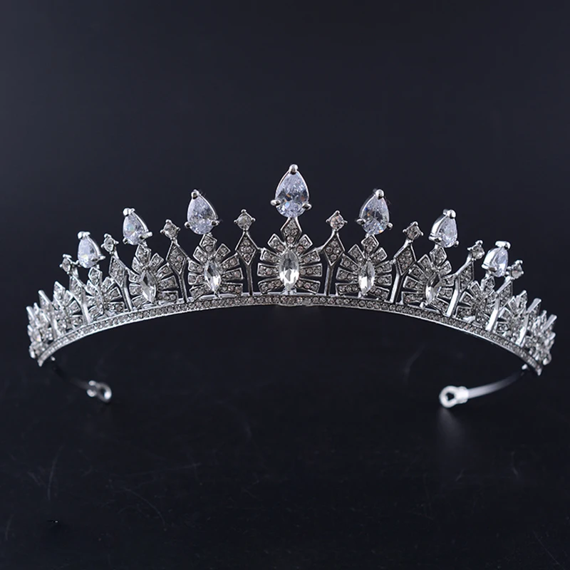 

Luxury Silver Crystal Cubic Zircon Bridal Tiaras Crown Rhinestone Pageant Prom Crowns Wedding Hair Accessories Bride Headbands