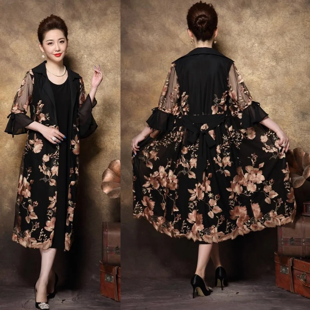 Элегантное Длинное платье в китайском стиле для мамы двойка с вышивкой ретро