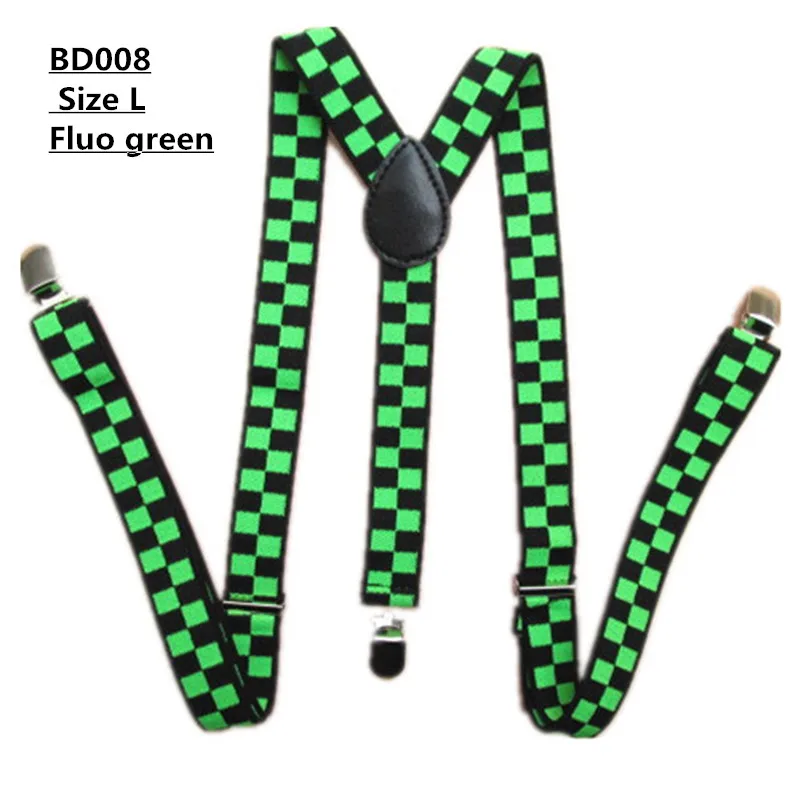 BD008-Trendy женские подтяжки с 3 зажимами на регулируемых эластичных ремешках Мужской винтажный Повседневный Сарафан в клетку - Цвет: Fluo green L