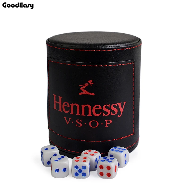 Горячий черный Hennessy кожаный стакан для игральных костей набор Пластиковые акриловые многогранные кубики азартные игры Покер Питьевая доска игра Коробка с кубиками 1 шт