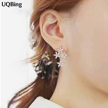 

3 Colors Brand Crystal Flower Stud Earrings Fashion Pure 925 Sterling Silver Stud Earrings Jewelry Pendientes Brincos